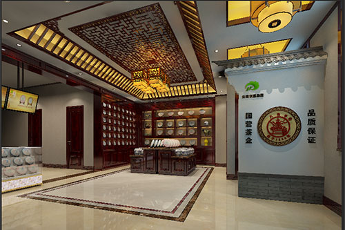 崇义古朴典雅的中式茶叶店大堂设计效果图